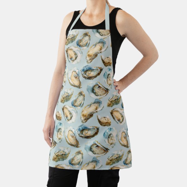 Chic light blue oysters pattern apron (Insitu)