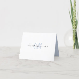 Chic Light Blue Two Letter Initial Monogram Name Thank You Card