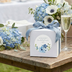 Chic Light Blue Watercolor Floral Bridal Shower  Classic Round Sticker