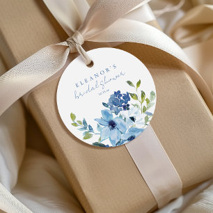 Chic Light Blue Watercolor Floral Bridal Shower Favour Tags