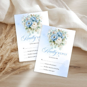 Chic Light Blue White Flowers Eucalyptus Wedding R RSVP Card