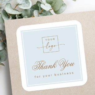 Chic light dusty blue custom logo thank you square sticker