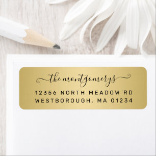 Chic Light Gold Black Script Metal Return Address