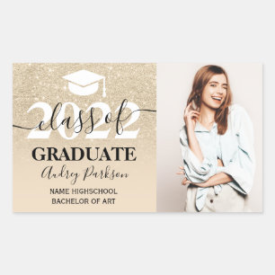 Chic light gold glitter ombre photo graduation sticker