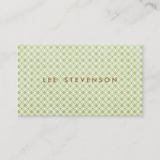 Chic Light Green Linen Look Circle Pattern Business Card (Front)