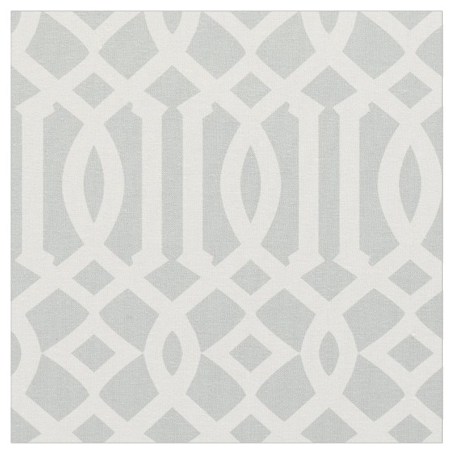 Chic Light Grey and White Trellis Lattice Pattern Fabric (Close Up)