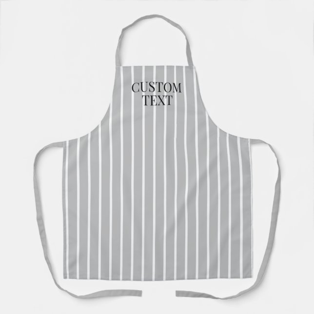 Chic light grey butcher stripe catering aprons (Front)