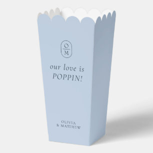 Chic Light Pastel Biue Monogram Popcorn Favor Box