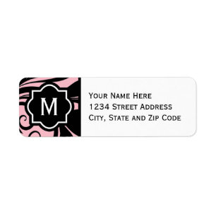 Chic Light Pink Black and White Flourish Monogram