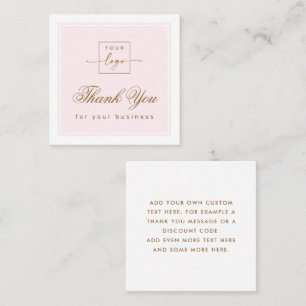 Chic light pink custom logo thank you card