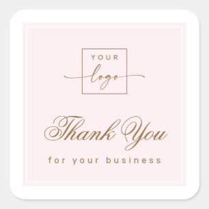 Chic light pink custom logo thank you square sticker