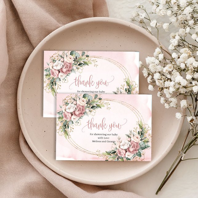 Chic Light Pink Floral Eucalyptus Thank You Card (Chic Light Pink Floral Eucalyptus Thank You Card)