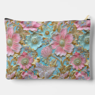 Chic light pink light blue floral pattern  accessory pouch