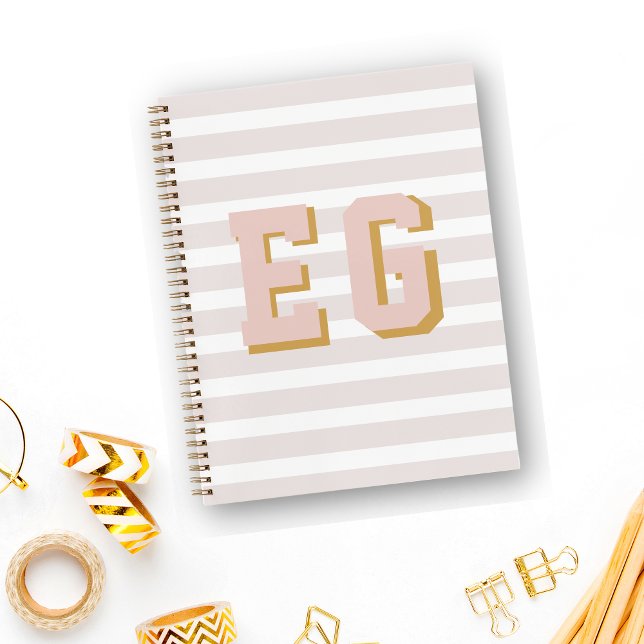 Chic Light Pink Preppy Monogram Initials Canvas Notebook (Creator Uploaded)