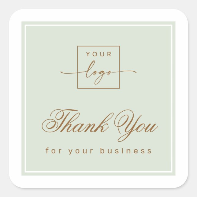 Chic light sage green custom logo thank you square sticker (Front)