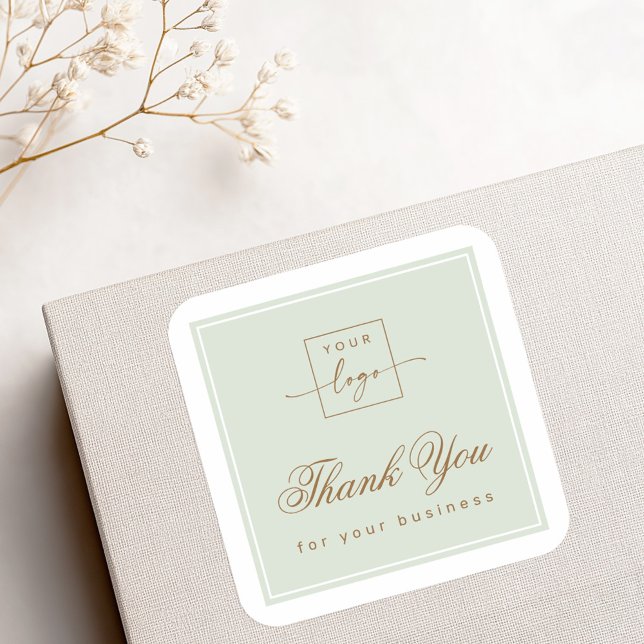 Chic light sage green custom logo thank you square sticker (Chic light sage green custom logo thank you square sticker)