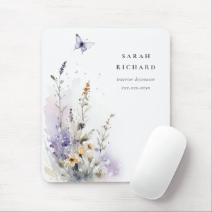 Chic Lilac Purple Wildflower Butterfly Watercolor Mouse Pad