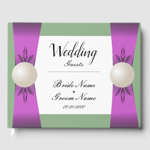 Chic Lilac & Sage Pearl Ribbon Wedding Guest Book