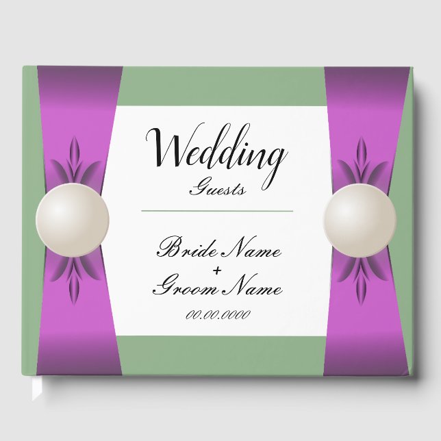 Chic Lilac & Sage Pearl Ribbon Wedding Guest Book (Front)