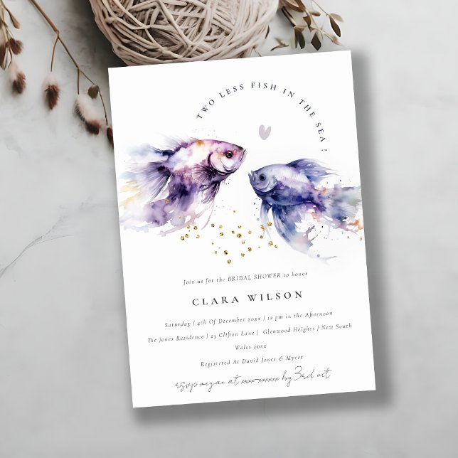 Chic Lilac Watercolor Coastal Fish Bridal Shower Invitation (Creator Uploaded)