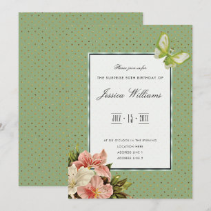 Chic Lilies & Gem Butterfly Surprise 50th Birthday Invitation