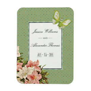Chic Lilies & Gem Butterfly Wedding Magnet