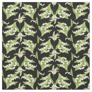 Chic Lilies-of-the-Valley on Black Floral Fabric