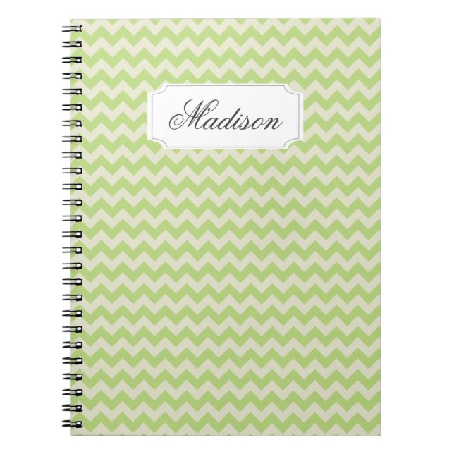 Chic Lime Green Chevron Custom Monogram Notebook (Front)