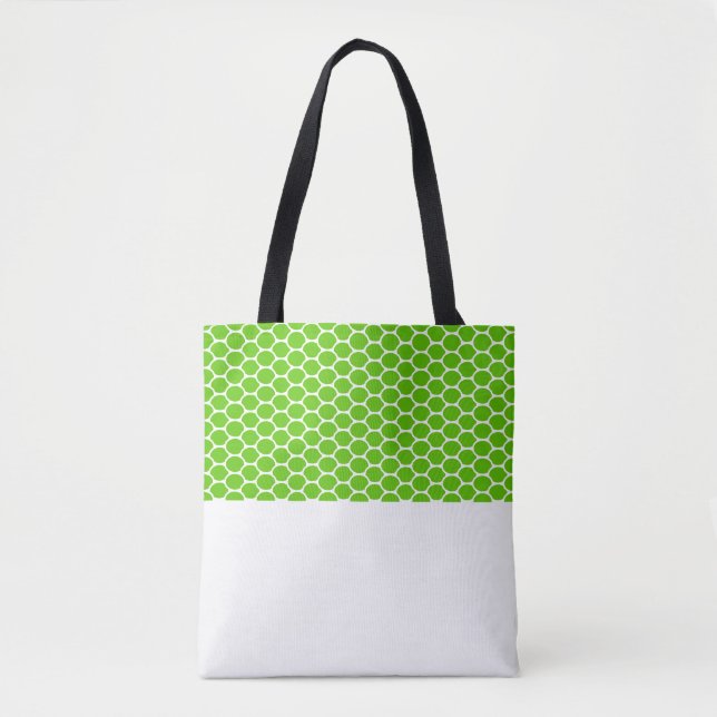 Chic Lime Honeycomb Pattern White Colour Block Tote Bag (Front)