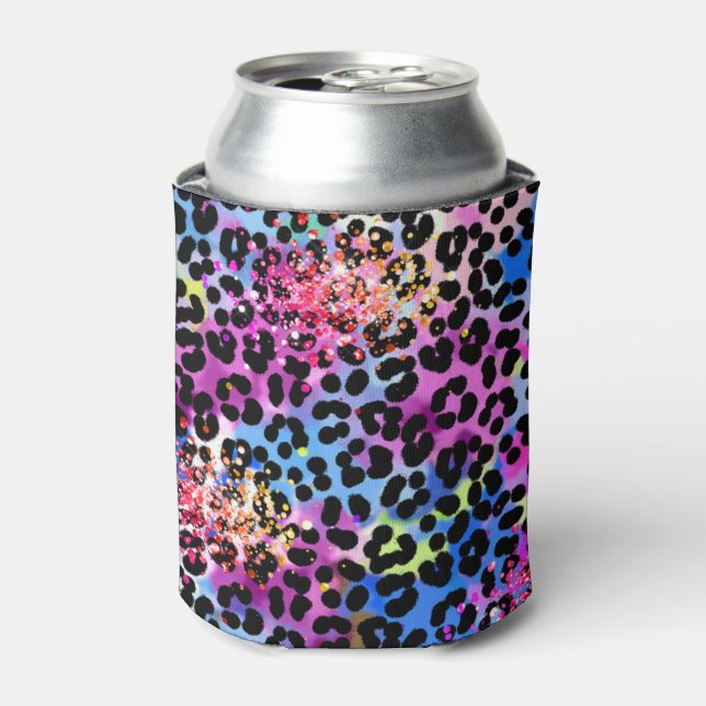 *~* Chic LIPS Glitter Animal Leopard Spots Blue Can Cooler (Can Front)
