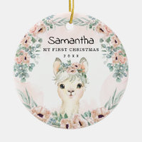 Chic Llama Blush Floral Baby Girl First Christmas