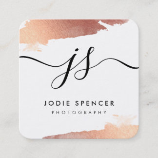 CHIC LOGO elegant pretty glamourous rose gold ink Square Business Card