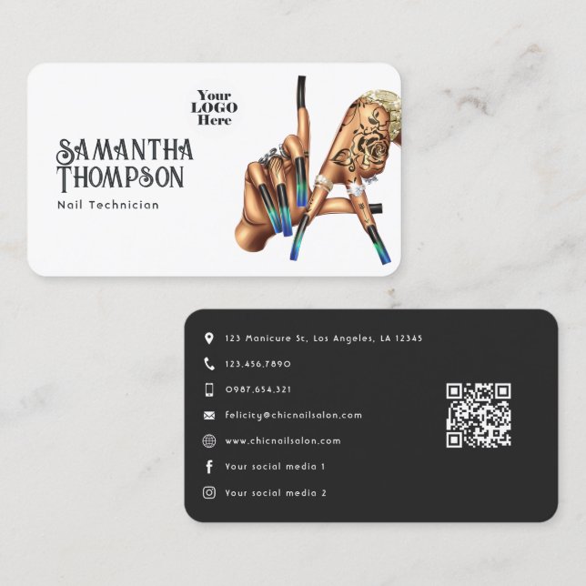 Chic Los Angeles LA Sign Nail Salon Branding Business Card (Front/Back)