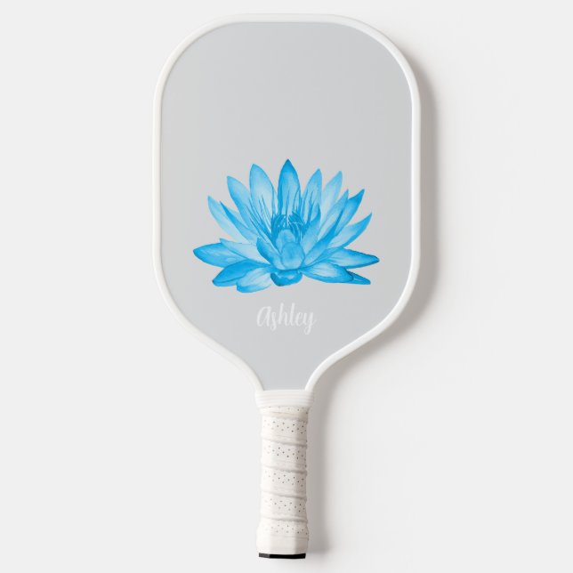 chic lotus baby blue personalized script pickleball paddle (Back)