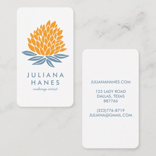 Chic Lotus Flowers Minimalist Orange Blue Business Card (Front/Back)