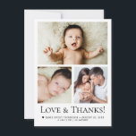 Chic Love and Thanks Baby Photo Birth announcement<br><div class="desc">Express gratitude in style with the Simple Love and Thanks Typography Photo Grid Baby Boy thank you flat card! Featuring a clean design with a photo grid layout, this customizable card is perfect for showcasing your little one’s adorable moments while thanking friends and family. A heartfelt and modern way to...</div>