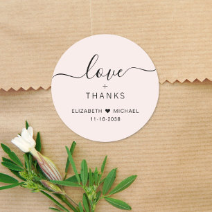 Chic Love And Thanks Pink Wedding Thank You Classic Round Sticker