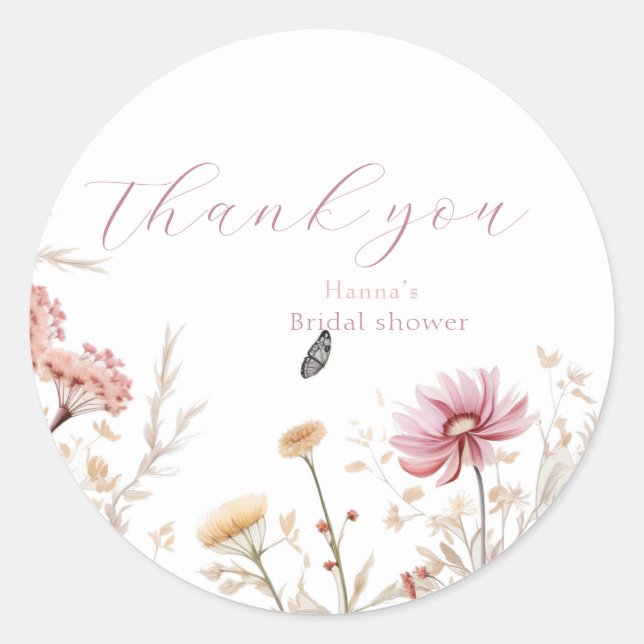 Chic Love in bloom Bridal shower   Classic Round Sticker (Front)