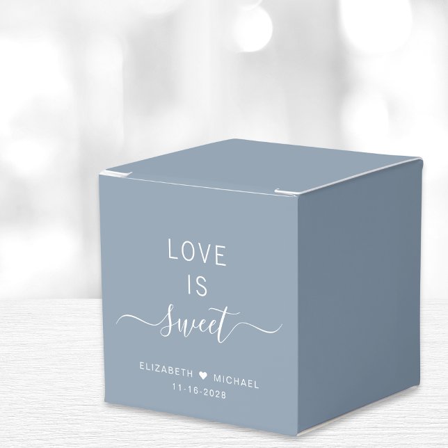 Chic Love Is Sweet Dusty Blue Wedding Favor Box (Creator Uploaded)