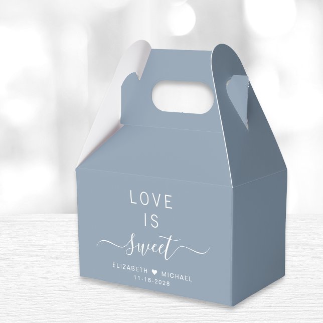 Chic Love Is Sweet Dusty Blue Wedding Favor Box (Creator Uploaded)