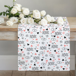 Chic Love Lettering Pink Black Heart Table Runner