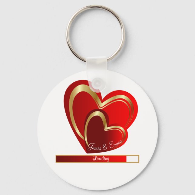 Chic Love Loading Red Hearts Personalized Wedding Keychain (Front)
