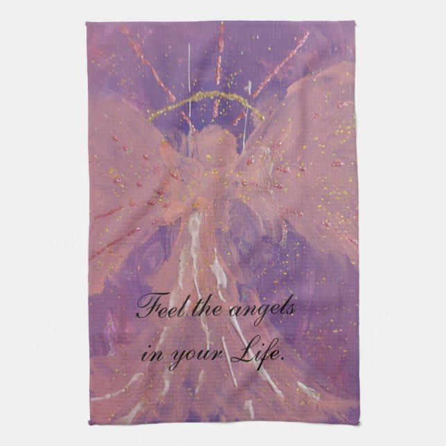Chic love pink violet angel kitchen towel (Vertical)