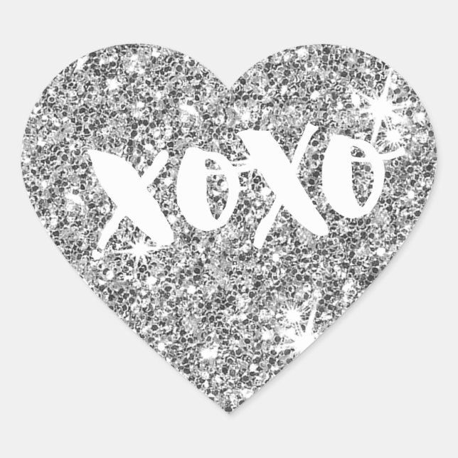 CHIC LOVE XOXO HEART modern faux silver glitter Heart Sticker (Front)