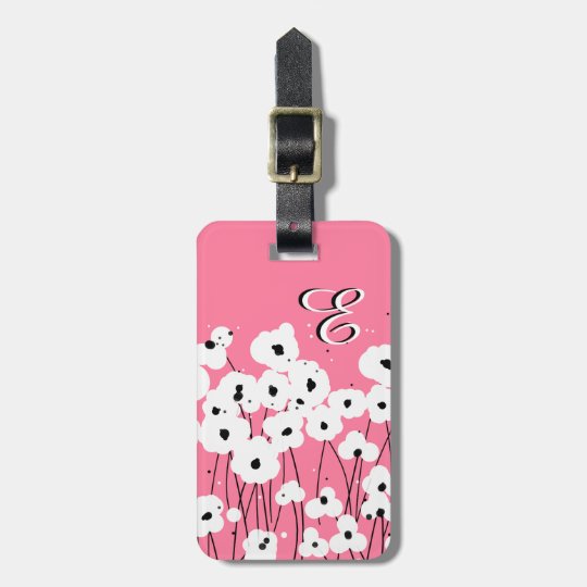 CHIC LUGGAGE TAG_MOD BLACK & WHITE POPPIES LUGGAGE TAG