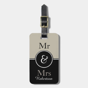 CHIC LUGGAGE TAG_MODERN "Mr & Mrs" MUSHROOM/BLACK Tag