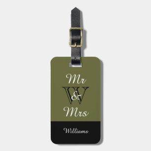 CHIC LUGGAGE TAG_"Mr & Mrs" 351 MOSS/BLACK/WHITE Tag