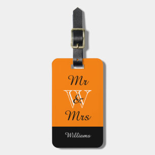 CHIC LUGGAGE TAG_"Mr & Mrs" IN ORANGE/BLACK/WHITE Luggage Tag
