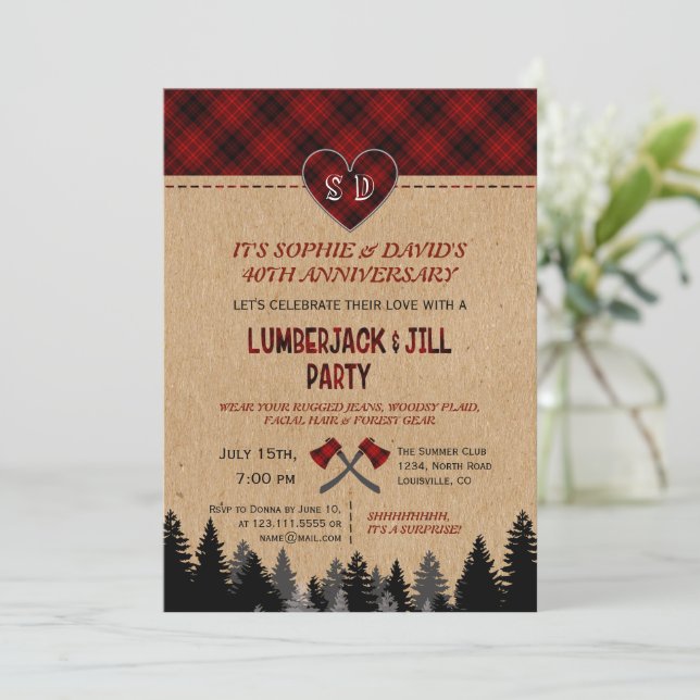 Chic LumberJack and Jill Wedding 40th Anniversary  Invitation (Standing Front)