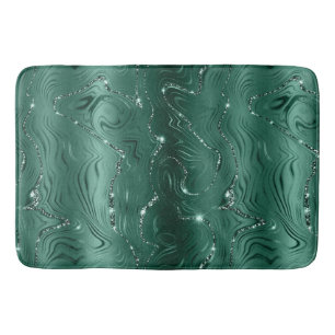 Chic Luxury Emerald Green Silver Glitter Bath Mat